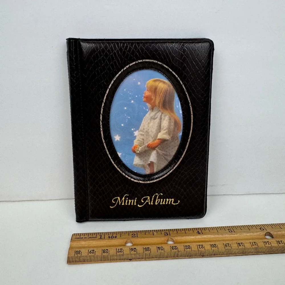 Small Vtg Dark Brown Reptile Scale Faux Leather Photo Pic Album Gold Accents
